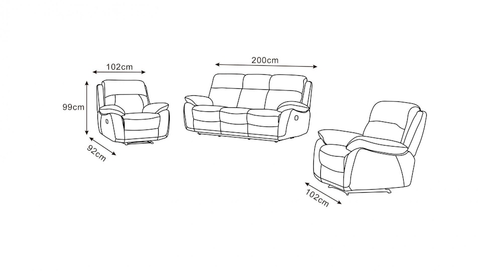 Berkeley Leather Recliner Sofa Suite 3 + 1 + 1 Diagram