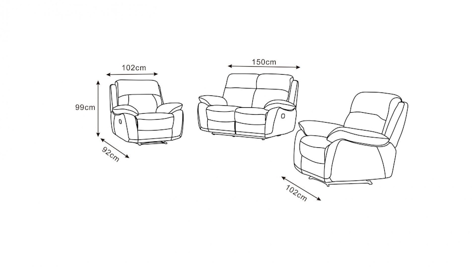 Berkeley Leather Recliner Sofa Suite 2 + 1 + 1 Diagram