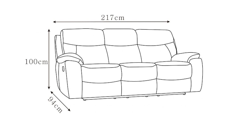 Lincoln Fabric Recliner Three Seater Sofa Diagram