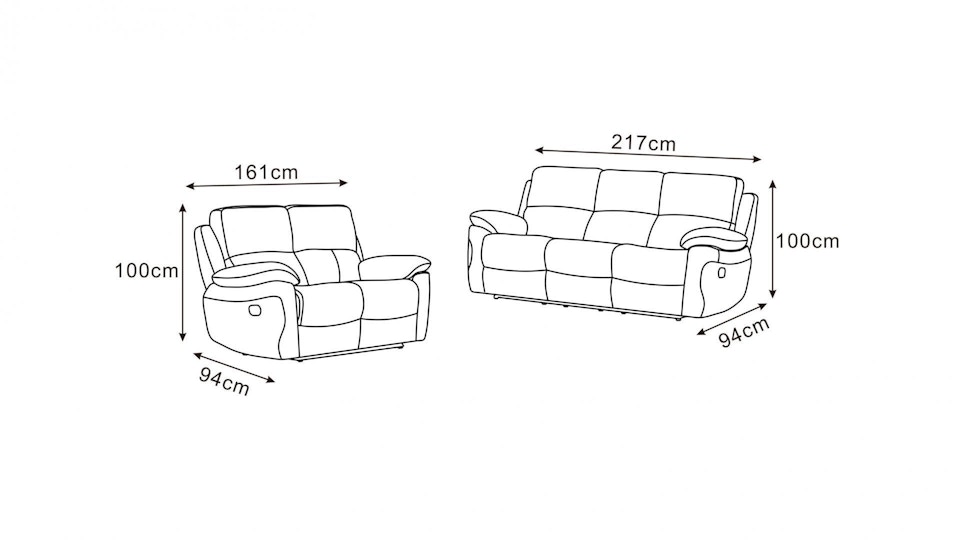 Lincoln Fabric Recliner Sofa Suite 3 + 2 Diagram