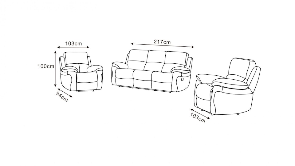 Lincoln Fabric Recliner Sofa Suite 3 + 1 + 1 Diagram
