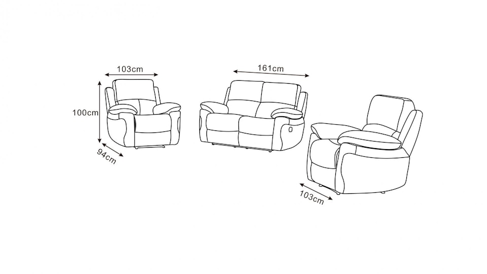 Lincoln Fabric Recliner Sofa Suite 2 + 1 + 1 Diagram