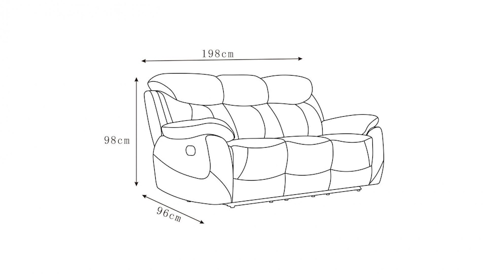 Brighton Leather Recliner Three Seater Sofa Diagram