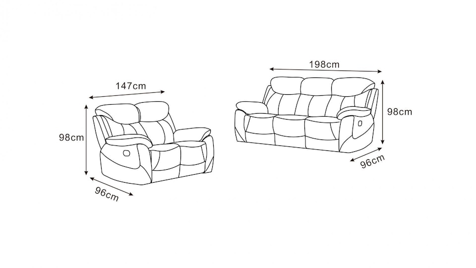 Brighton Leather Recliner Sofa Suite 3 + 2 Diagram