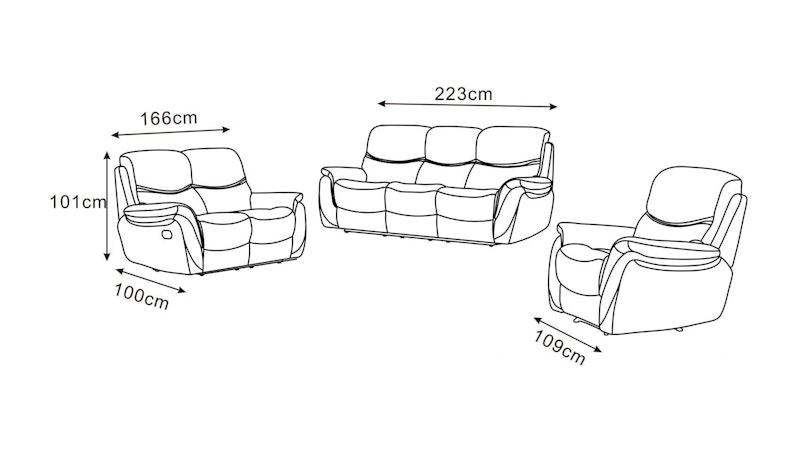 Richmond Leather Recliner Sofa Suite 3 + 2 + 1 Diagram