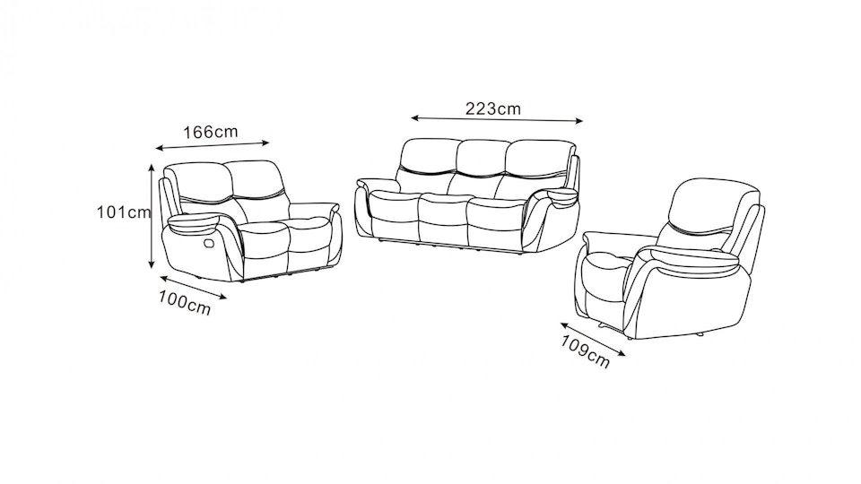 Richmond Fabric Recliner Sofa Suite 3 + 2 + 1 Diagram
