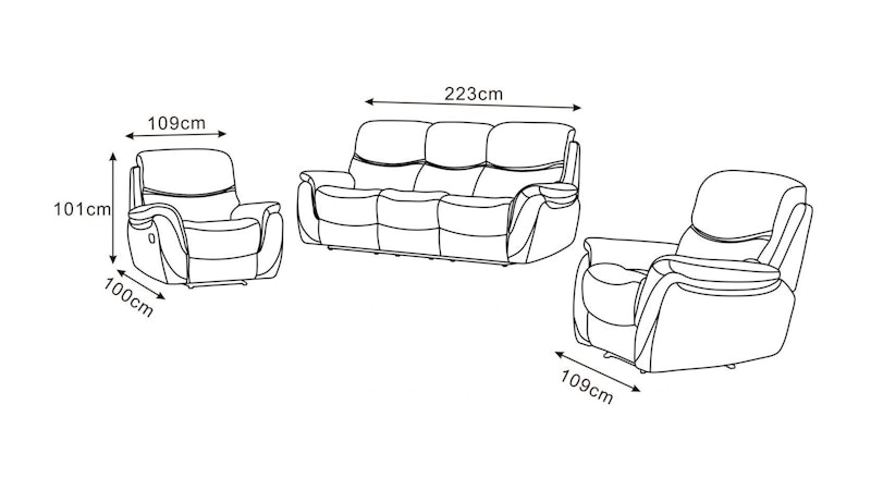 Richmond Fabric Recliner Sofa Suite 3 + 1 + 1 Diagram