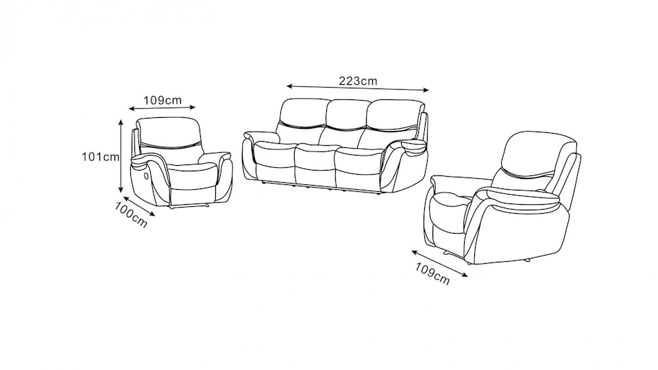 Richmond Leather Recliner Sofa Suite 3 + 1 + 1 Diagram