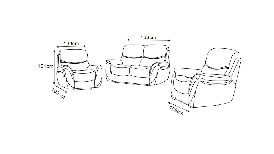 Richmond Fabric Recliner Sofa Suite 2 + 1 + 1 Diagram