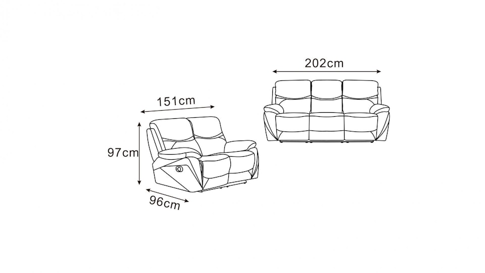 Chelsea Fabric Recliner Sofa Suite 3 + 2 Diagram