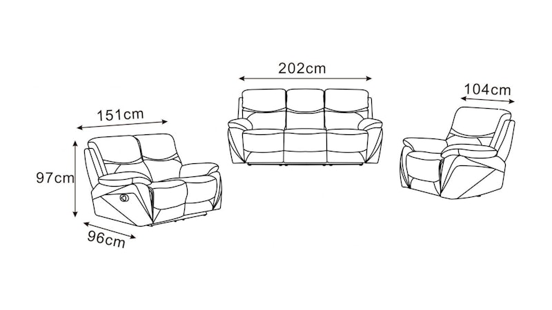 Chelsea Leather Recliner Sofa Suite 3 + 2 + 1 Diagram
