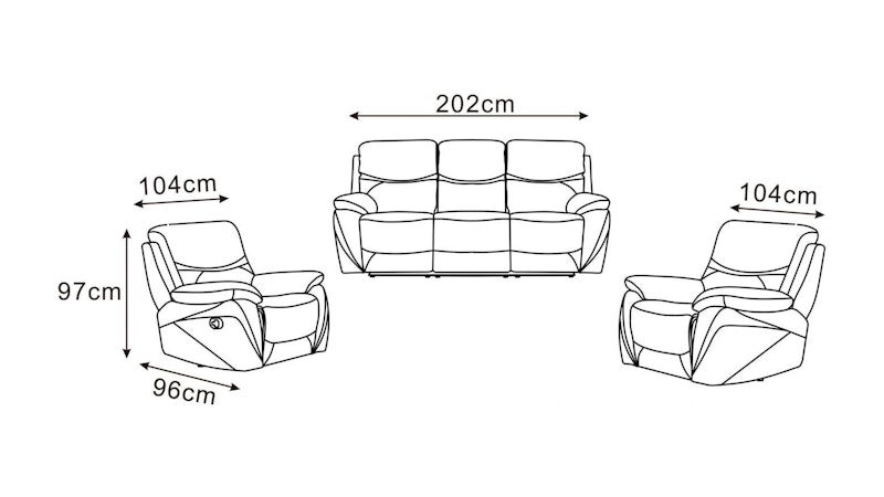 Chelsea Leather Recliner Sofa Suite 3 + 1 + 1 Diagram