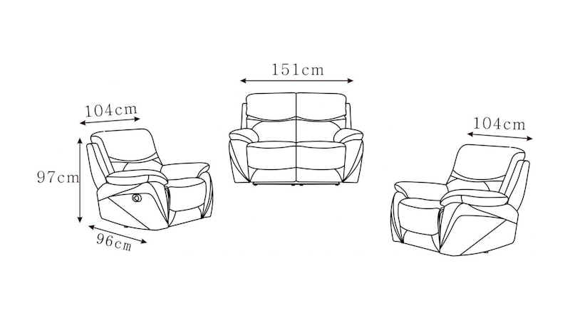 Chelsea Leather Recliner Sofa Suite 2 + 1 + 1 Diagram