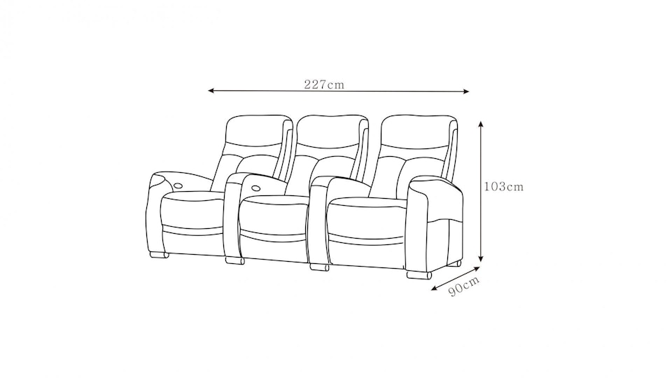 Regent Fabric 3 Seater Home Theatre Recliner Lounge Diagram