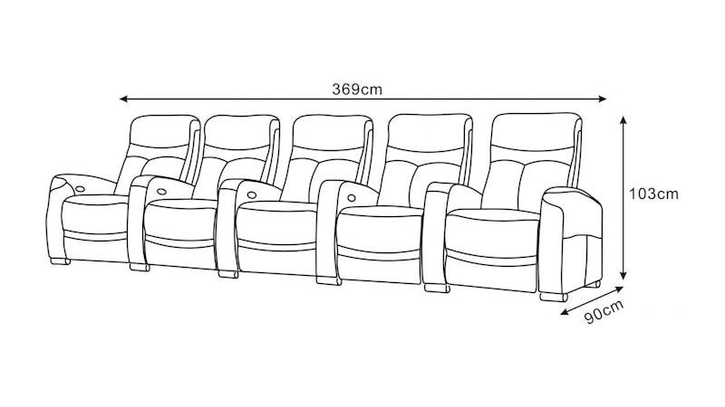 Regent Leather 5 Seater Home Theatre Recliner Lounge Diagram