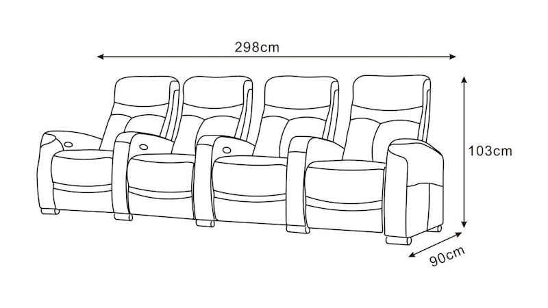 Regent Leather 4 Seater Home Theatre Recliner Lounge Diagram