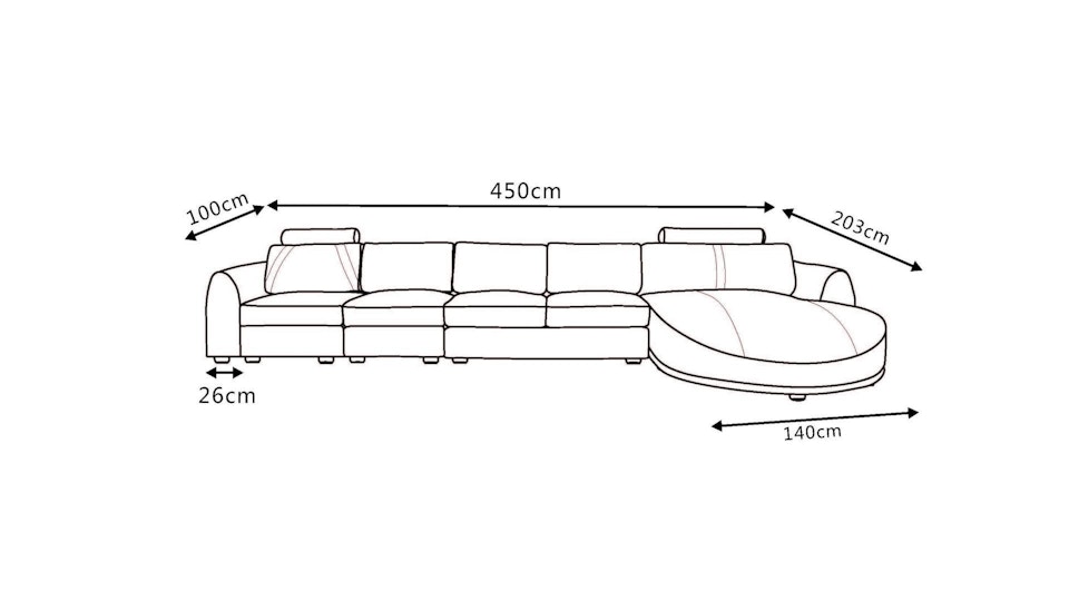 Messina Leather Chaise Lounge Option D Diagram