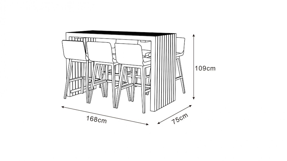 Kroes 7-Piece Outdoor Aluminium Bar Set Diagram