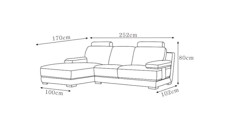 Romeo Leather Chaise Lounge Option A Diagram