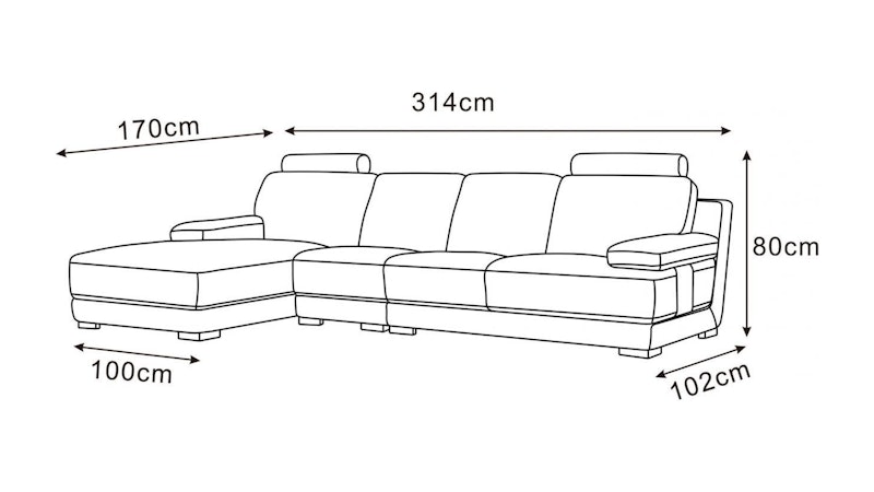 Romeo Leather Chaise Lounge Option B Diagram