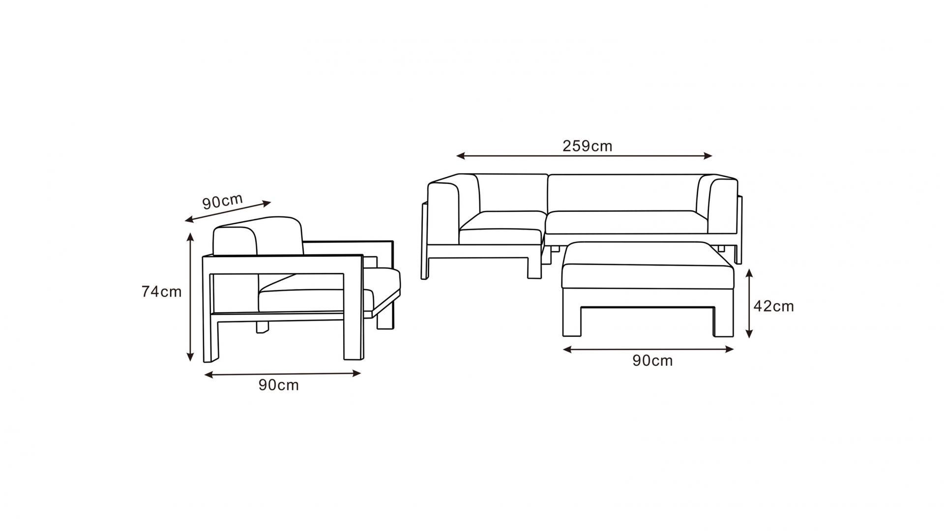 Xavi Black Outdoor Fabric Chaise Lounge With Armchair & Ottoman