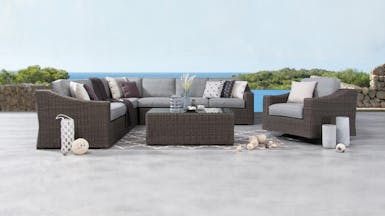 Canyon Outdoor Wicker Large Corner Lounge With Rocker Chair