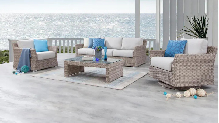 Savannah Outdoor Wicker Sofa Suite 3 + 1 + Rocker + Coffee Table