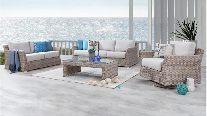 Savannah Outdoor Wicker Sofa Suite 3 + 2 + Rocker + Coffee Table