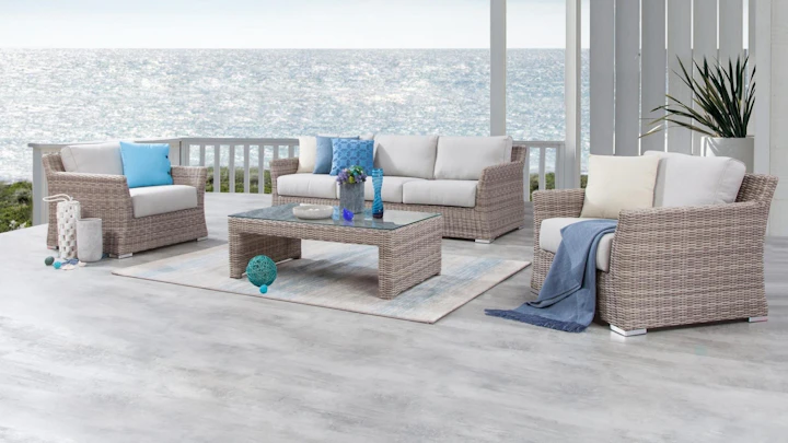Savannah Outdoor Wicker Sofa Suite 3 + 1 + 1 + Coffee Table