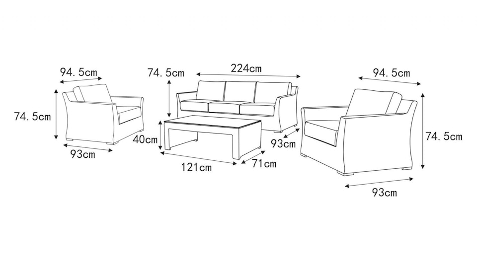 Savannah Outdoor Wicker Sofa Suite 3 + 1 + 1 Diagram