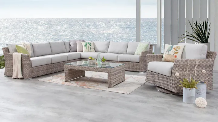 Savannah Outdoor Wicker Large Corner Lounge With Rocker Chair