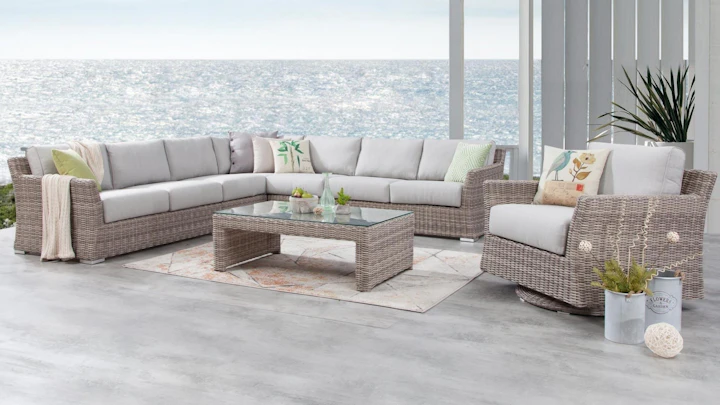 Savannah Outdoor Wicker Large Corner Lounge With Rocker Chair