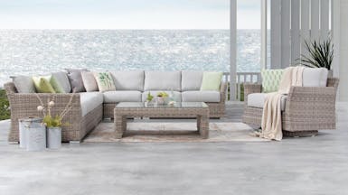 Savannah Outdoor Wicker L Shaped Lounge With Rocker Chair