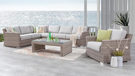 Savannah Outdoor Wicker L Shaped Lounge With Armchair