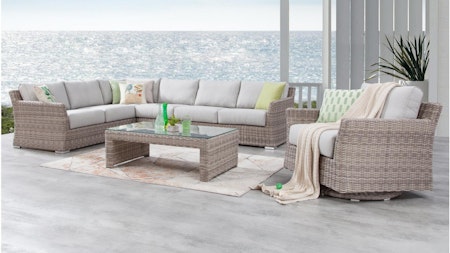 Savannah Outdoor Wicker L Shaped Lounge With Rocker Chair