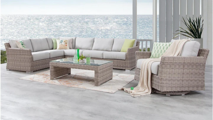 Savannah Outdoor Wicker L Shaped Lounge With Rocker Chair