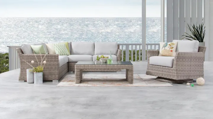 Savannah Outdoor Wicker Corner Lounge With Rocker Chair