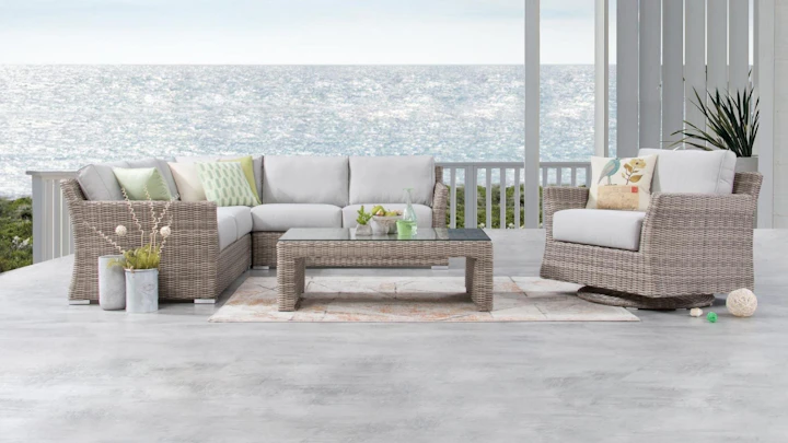 Savannah Outdoor Wicker Corner Lounge With Rocker Chair