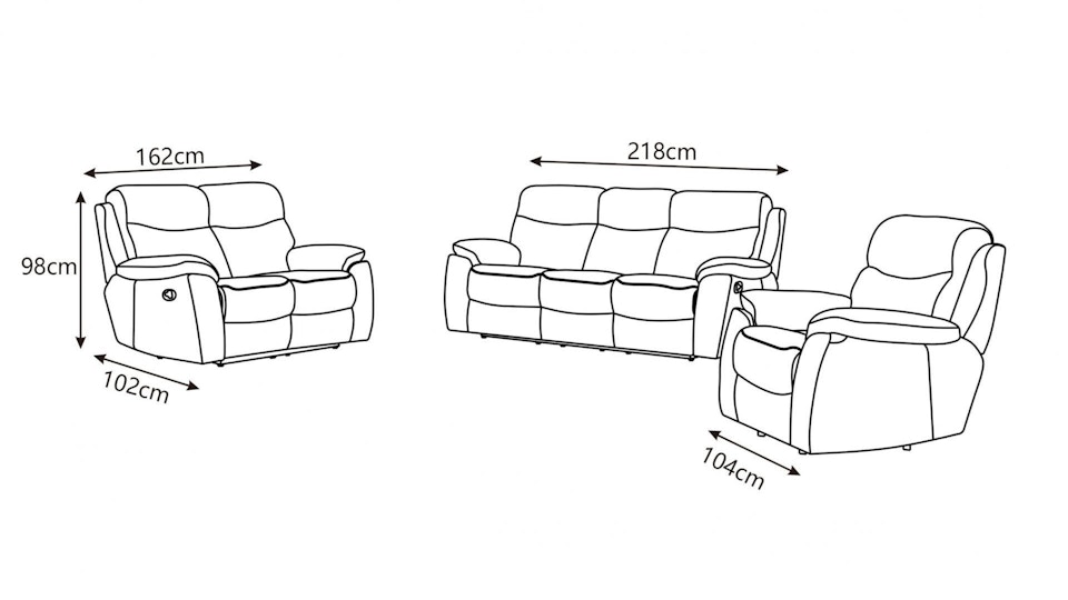 Balmoral Fabric Recliner Sofa Suite 3 + 2 + 1 Diagram