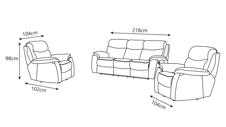 Balmoral Fabric Recliner Sofa Suite 3 + 1 + 1 Diagram