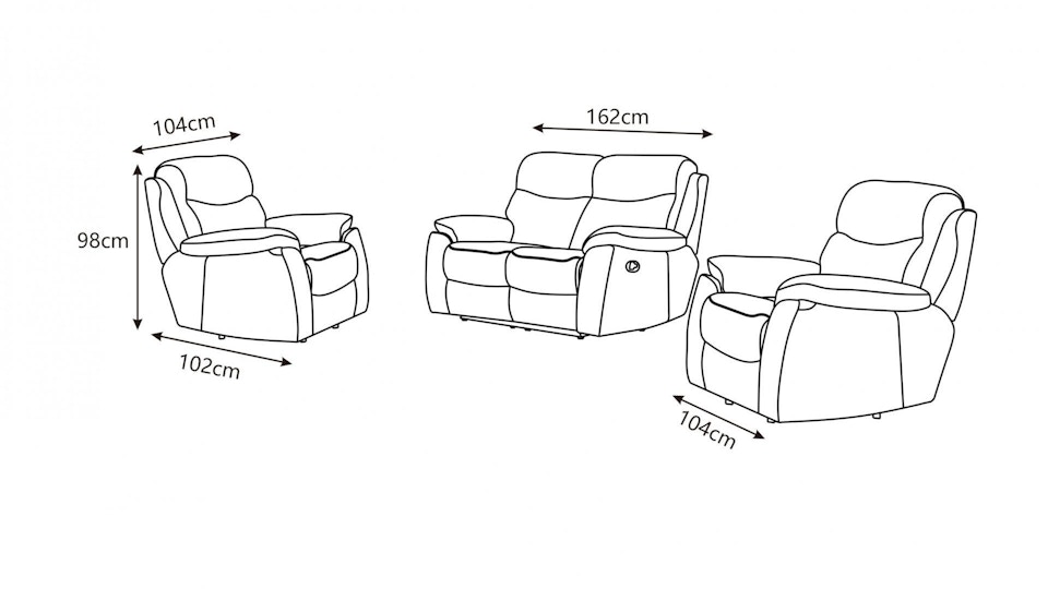 Balmoral Leather Recliner Sofa Suite 2 + 1 + 1 Diagram