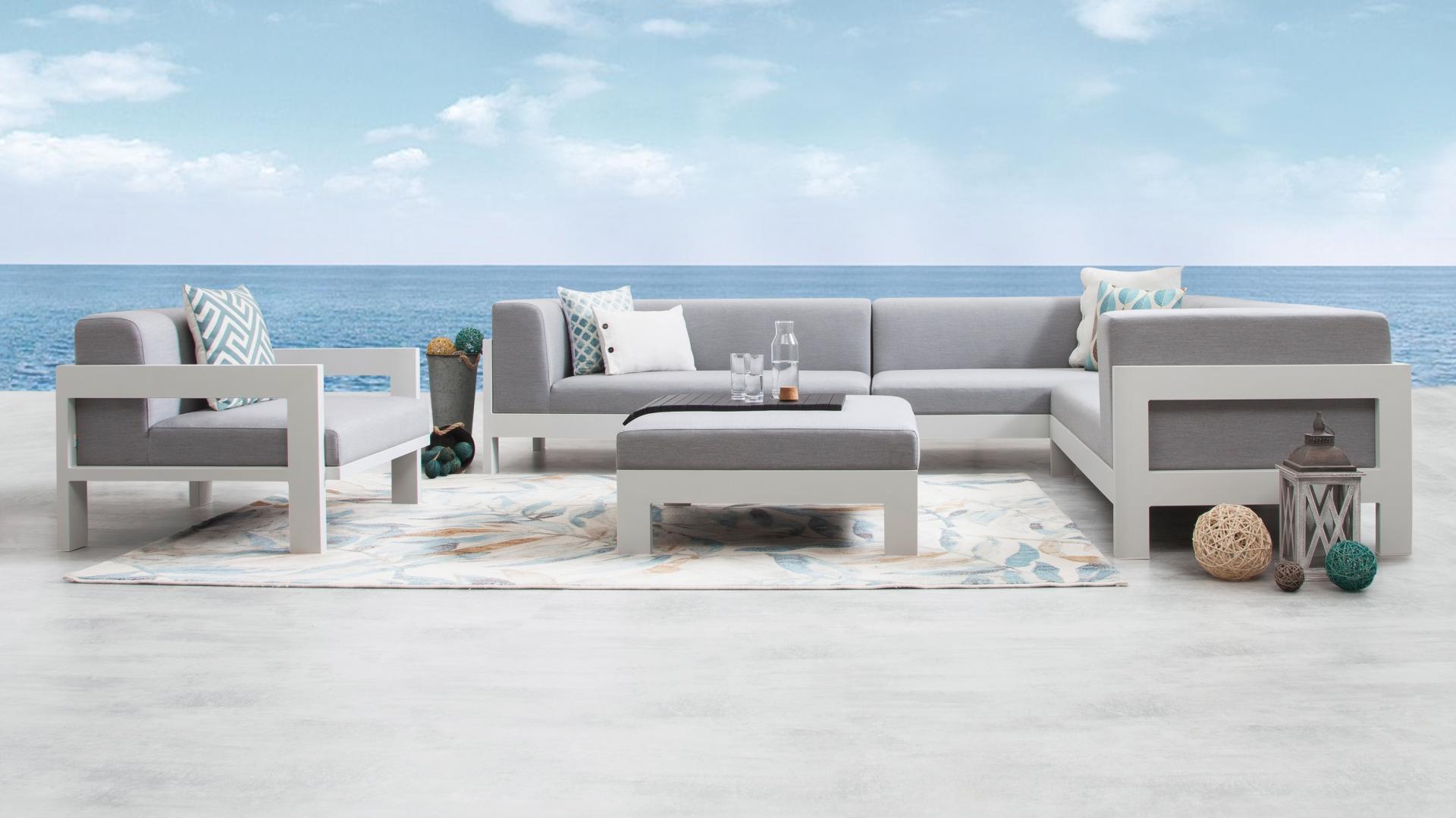 Xavi White Outdoor Corner Lounge With Armchair & Ottoman Lavita Outdoor