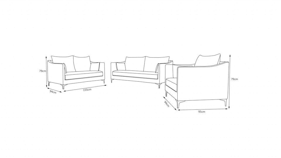 Ada Fabric Sofa Suite 3 + 2 + 1 Diagram