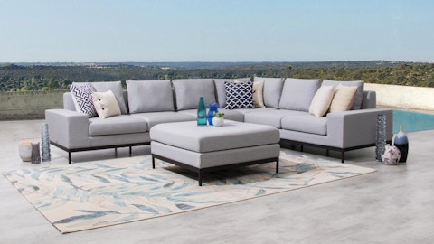 June Outdoor Fabric L Shaped Lounge With Ottoman 1