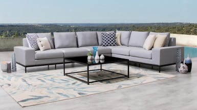 June Outdoor Fabric L Shaped Lounge With Coffee Table