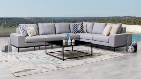 June Outdoor Fabric L Shaped Lounge With Coffee Table 1