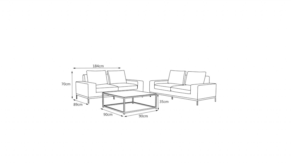 June Outdoor Fabric Sofa Suite 2 + 2 With Coffee Table Diagram