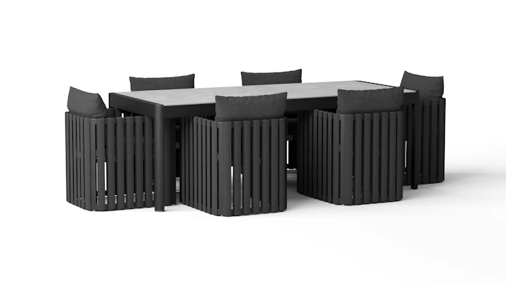 Manly Black 7-piece Outdoor Ceramic Dining Set With Manly Cove Chairs