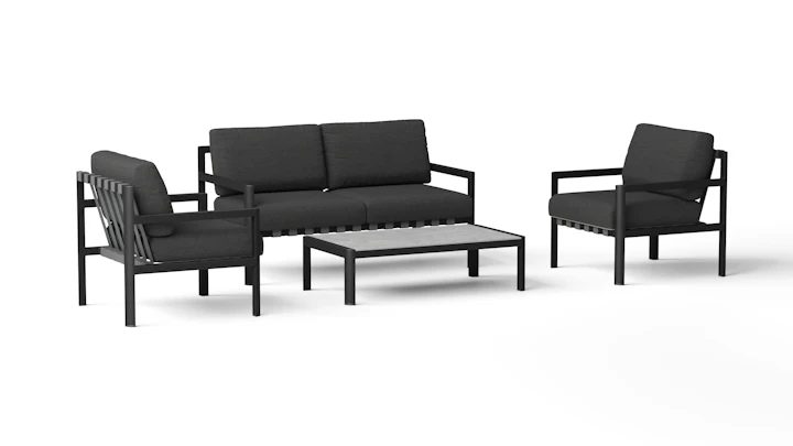 Manly Black Outdoor Sofa Suite 2 + 1 + 1 With Coffee Table