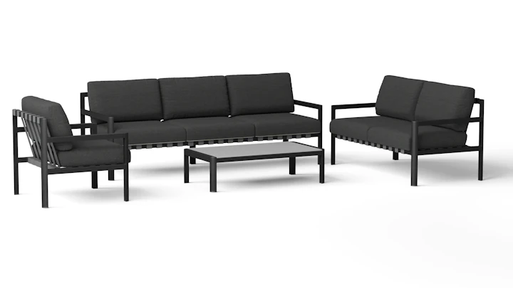 Manly Black Outdoor Sofa Suite 3 + 2 + 1 With Coffee Table
